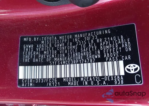 2024 Toyota Corolla Se from USA, damaged, VIN 5YFS4MCE3RP174787